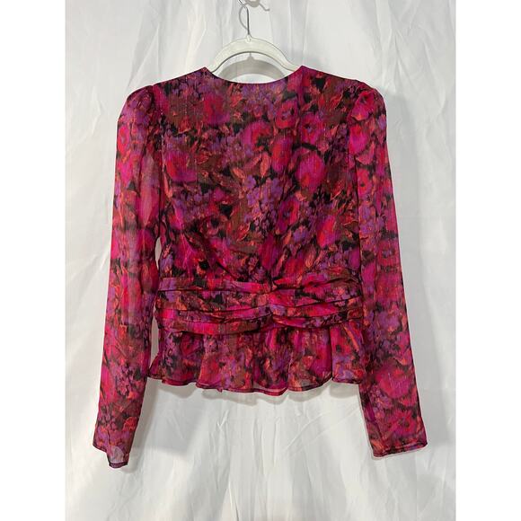 STEVE MADDEN Women's Azura Floral-Print V-Neck Peplum Pink Top Size Medium - Picture 9 of 13